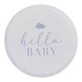 Hello Baby paper plates in speckled cream and grey, 25cm, pack of 8, perfect for stylish baby showers and easy cleanup.