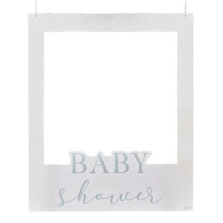 Off-white Hello Baby photo booth frame, 72cm x 60cm, customizable with vinyl stickers for themed celebrations.