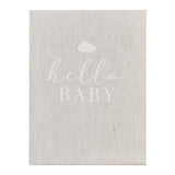 Elegant neutral linen baby journal measuring 22.5cm x 16.5cm, perfect for capturing early milestones and memories.