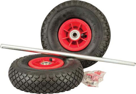 High-quality Wheel and Axle Kit featuring 260mm pneumatic wheels and a 525mm axle, ideal for DIY projects and transport needs.