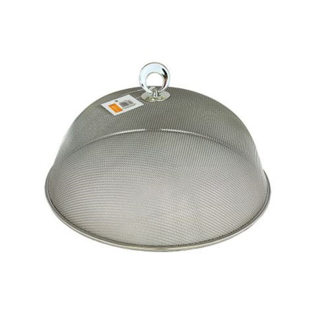 Elegant 30cm stainless steel food cover dome with fine mesh design and ergonomic handle, ideal for protecting dishes from insects.