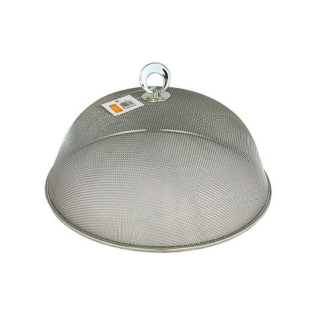 Elegant 30cm stainless steel food cover dome with fine mesh design and ergonomic handle, ideal for protecting dishes from insects.