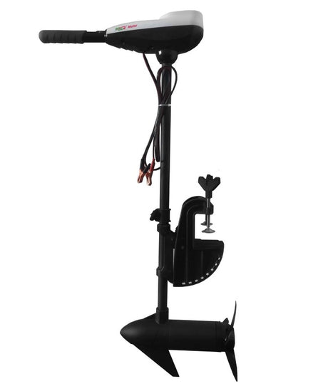 44lb Thrust Electric Outboard: lightweight 12V motor with 5 speeds, two propellers, and a display panel for battery and speed.