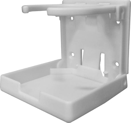 Stylish white drink holder made of durable plastic, foldable for easy storage, perfect for indoor and outdoor use.