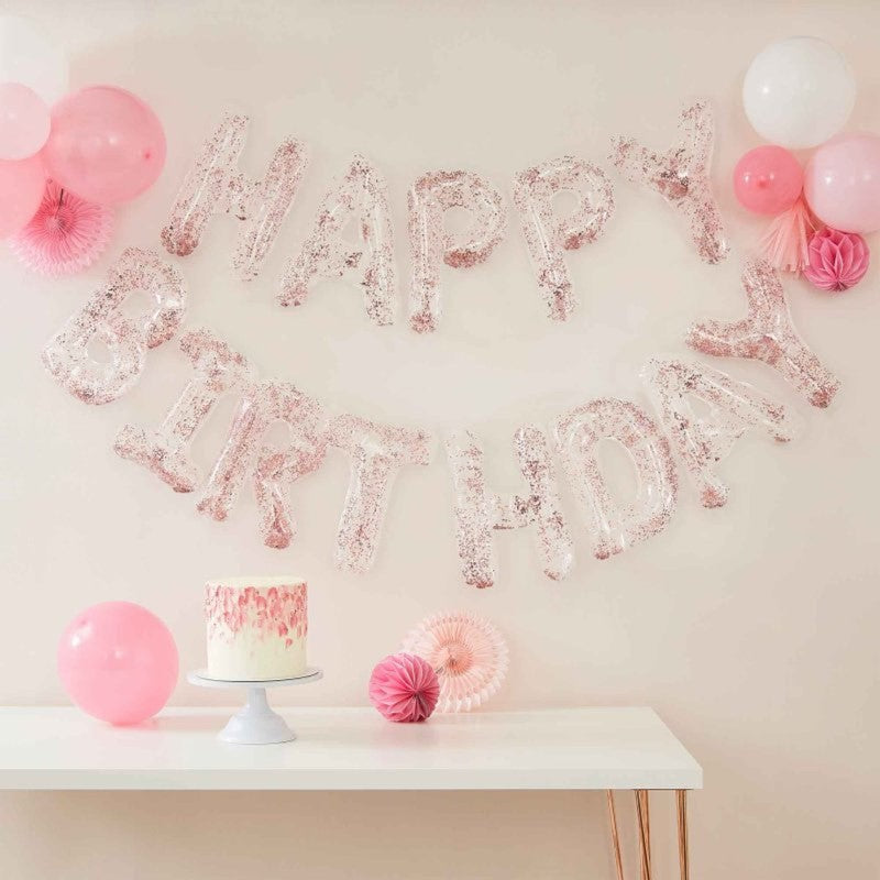Clear Foil Letter Confetti Filled Happy Birthday Balloons Banner 4m