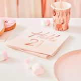 Rose gold napkins for 21st birthday, pack of 16, featuring elegant foil accents, perfect for stylish party decor.