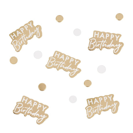 Gold and white birthday confetti pack, 13g of shimmering foil for elegant party decor and celebration accents.