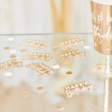 Mix It Up Gold and White Happy Birthday Confetti in foil, ideal for elegant party decor and memorable celebrations.