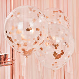 Giant rose gold and blush confetti balloons, 22 inches, adding elegance to any celebration with shimmering confetti accents.