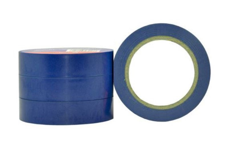 Blue PVC electrical insulation tape, 18mm x 20m, 180mu; durable, flame retardant, for up to 600V, in bulk pack of 96 rolls.