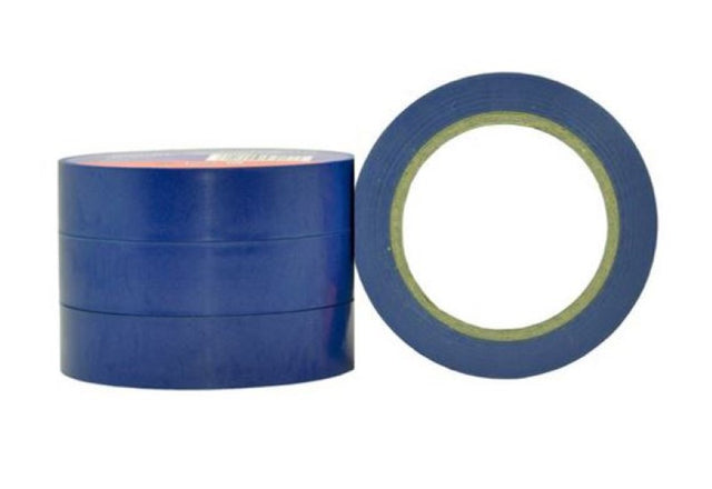 Blue PVC electrical insulation tape, 18mm x 20m, 180mu; durable, flame retardant, for up to 600V, in bulk pack of 96 rolls.