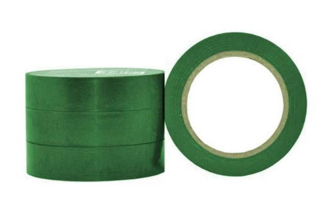 Bright green PVC electrical insulation tape, 18mm x 20m, 180mu thickness, flame retardant, ideal for wiring and marking. Pack of 96 rolls.