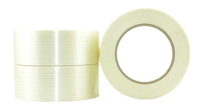 Clear mono directional filament tape, 48mm x 50m, 36 rolls, featuring strong glass fiber reinforcement for heavy-duty packaging.