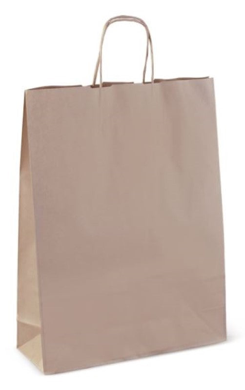 Xtra small brown twist handle paper bags, 205mm x 110mm x 275mm, eco-friendly, recyclable, strong, box of 250.