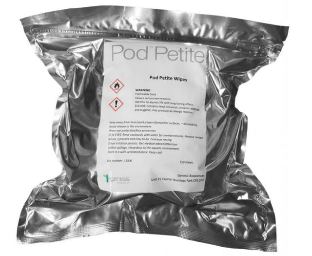 Pod Petite Fragranced Wipes in white, featuring 150 antimicrobial sheets for convenient and effective cleaning and deodorising.