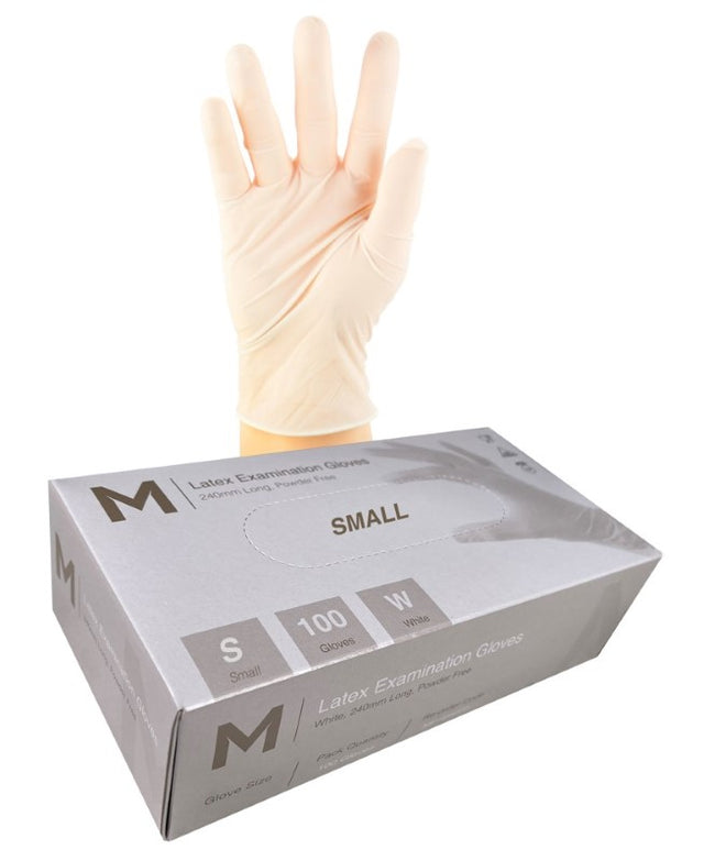 White latex examination gloves, powder-free, 240mm cuff, 6.0g, ideal for healthcare with superior sensitivity, box of 1000.