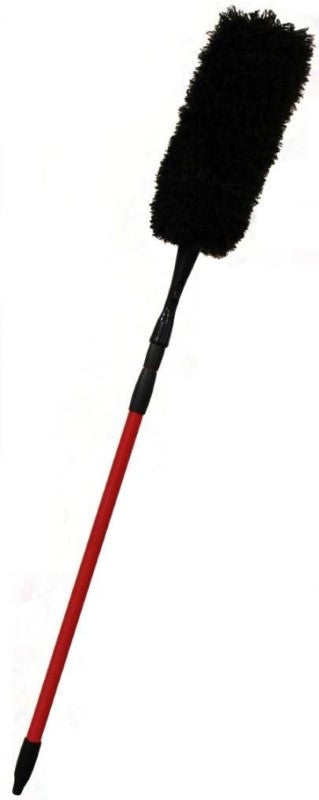 Black microfibre duster with telescopic handle extends up to 1.2m for easy dusting of high surfaces and hard-to-reach areas.