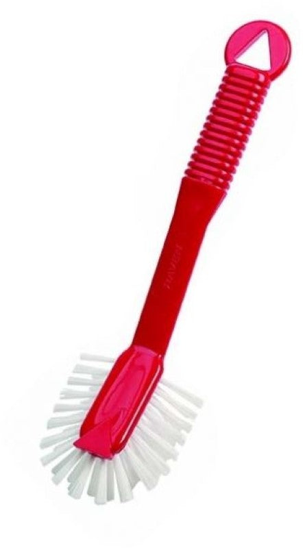 Radial Dish Brush in red with ergonomic grip and radial head for effective cleaning of cups and hard-to-reach dishes.