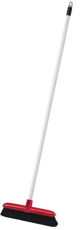 Economy Indoor Broom in red, 300mm x 22mm x 1200mm, features soft bristles and a durable steel handle for efficient indoor cleaning.