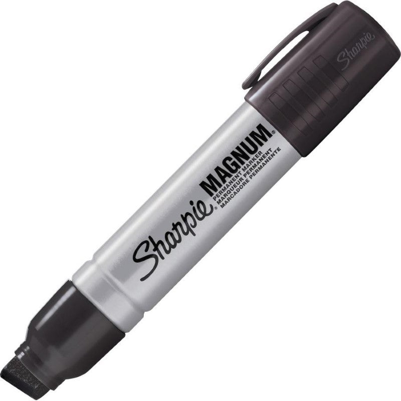 Sharpie Magnum Jumbo Markers in black, featuring a 15mm chisel tip, ideal for bold marking on various surfaces. Pack of 12.