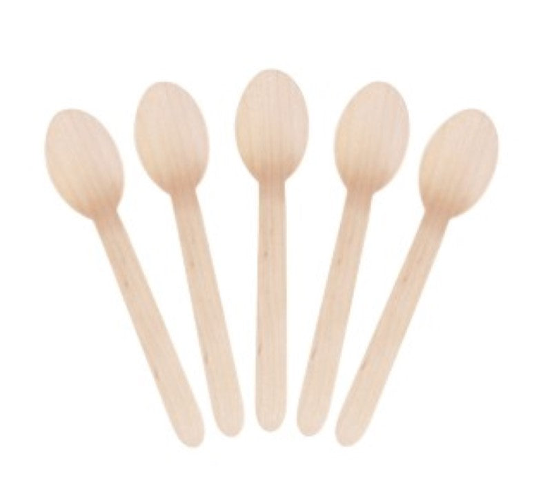 Natural wooden dessert spoon, 160mm long, eco-friendly, biodegradable, ideal for desserts, box of 1000 for eco-conscious use.