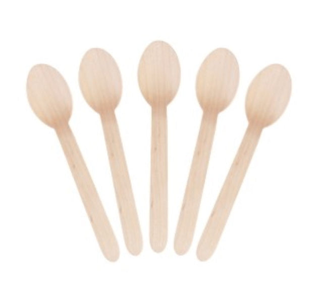 Natural wooden dessert spoon, 160mm long, eco-friendly, biodegradable, ideal for desserts, box of 1000 for eco-conscious use.