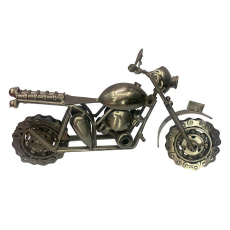 Detailed copper motorbike ornament, perfect for decor and gifts, celebrating motorcycle culture and adventure.