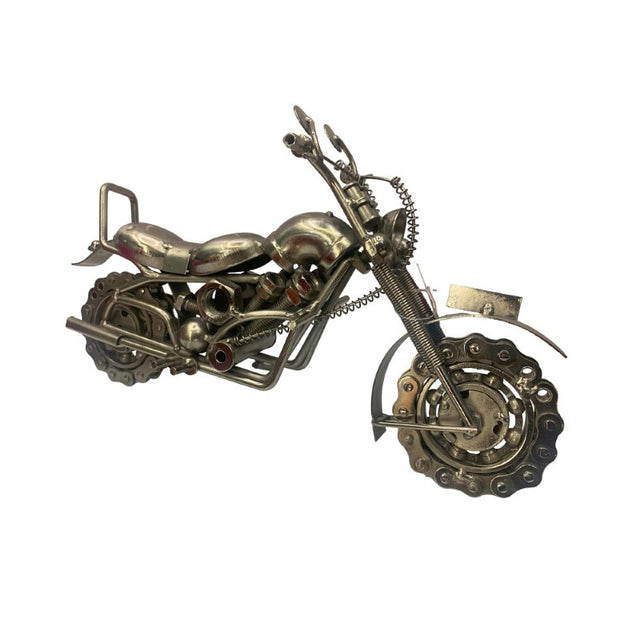 Twin Copper Motorbike ornament, handcrafted with elegance, perfect for motorcycle lovers and stylish decor.