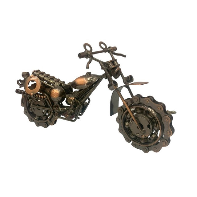 Copper motorbike ornament measuring H:11 x W:29 cm, perfect for collectors and motorbike enthusiasts.