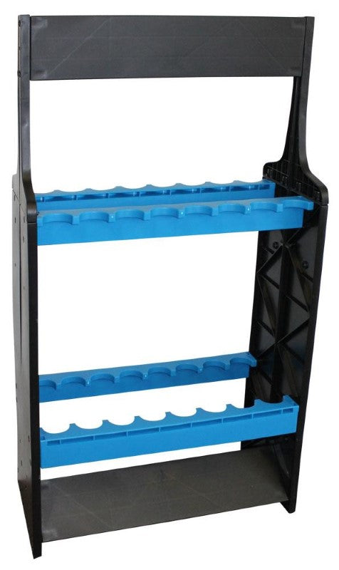 Premium Fishing Rod Rack holding up to 16 rods, designed for clutter-free storage and easy access, 90cm tall.