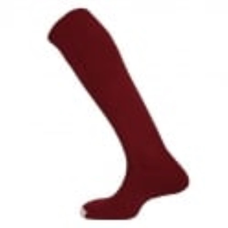 Mitre Mercury maroon football socks for juniors, offering comfort, support, and breathability for optimal performance on the field.