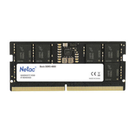 Netac Basic 16GB DDR5-4800 SoDIMM RAM, featuring 4800 MHz speed, 16GB capacity, and efficient power use for laptops.
