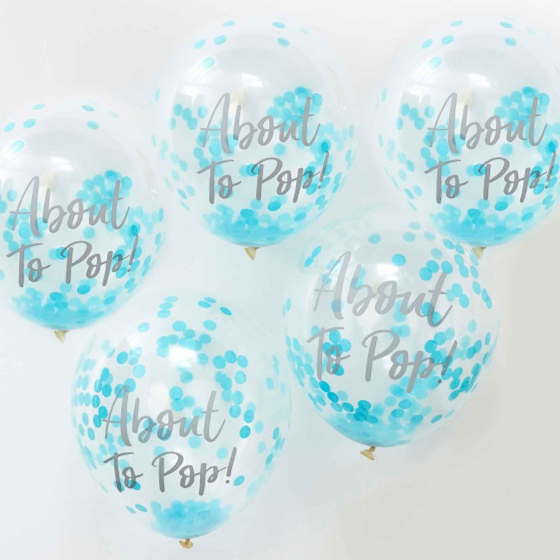 "Oh Baby! Balloons 12"/30cm Confetti Blue About To Pop - Pack of 5