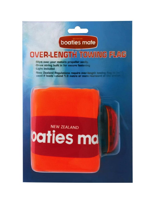 High-visibility towing flag with built-in light for safe compliance while towing boats in New Zealand.