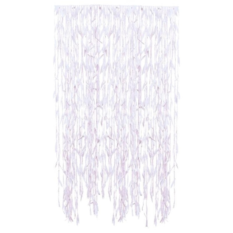 Blush pink pampas leaf ribbon backdrop, 100m, perfect for elegant party decor and photo booths at events.