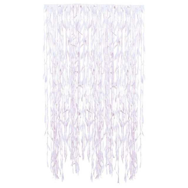 Blush pink pampas leaf ribbon backdrop, 100m, perfect for elegant party decor and photo booths at events.