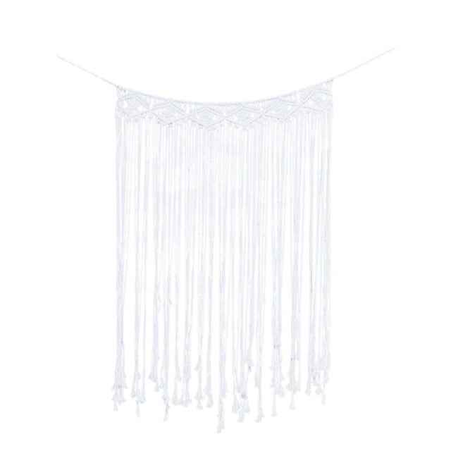 Handcrafted cotton macrame wall hanging backdrop, 110cm x 70cm, perfect for weddings and home decor.