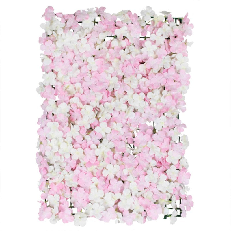 Artificial floral wall tile featuring pink and white blooms, 60cm x 40cm, perfect for weddings and home decor.