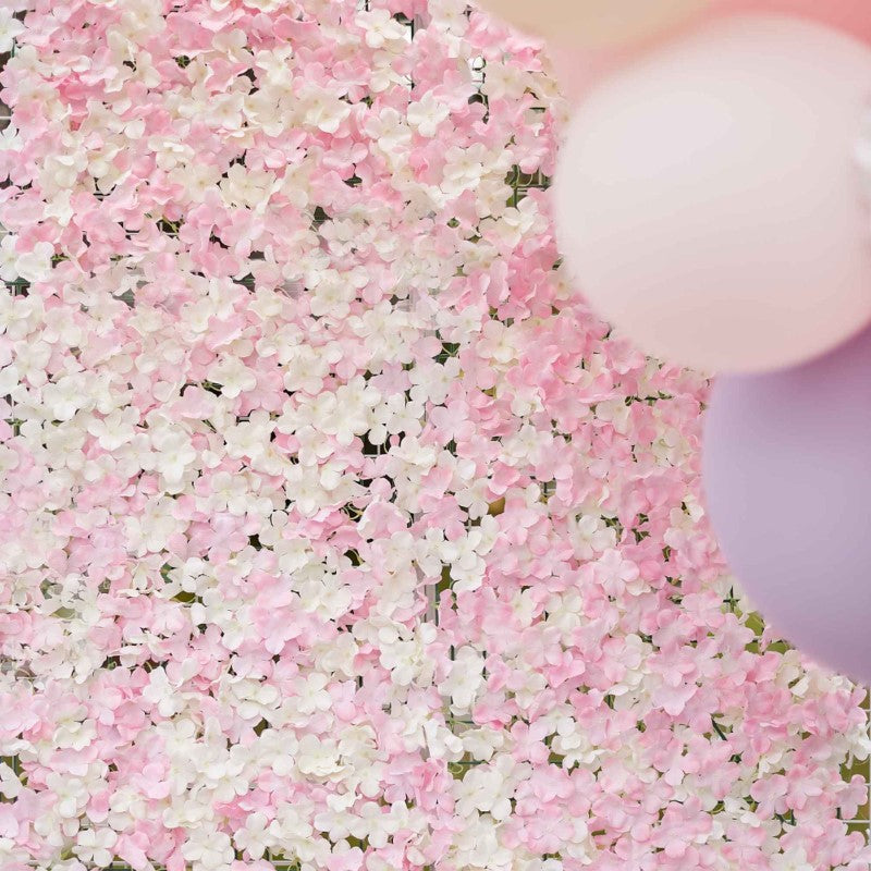 Artificial floral tile with pink and white blooms, perfect for weddings and events, 60cm height x 40cm width.