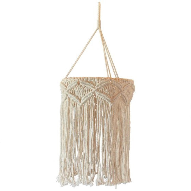 Macrame chandelier in white cotton, 40cm long, adds modern rustic charm to weddings and home decor.