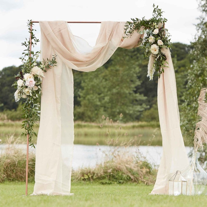 Elegant taupe fabric draping, measuring 2m x 6.2m, perfect for weddings and events, adding luxury to any backdrop.