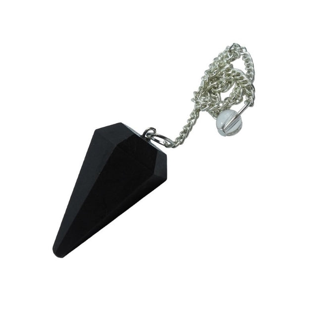 Black Obsidian 6 Facet Pendulum/Pendant, 4 cm long, enhances spiritual journeys, protects against negativity, features a unique design.