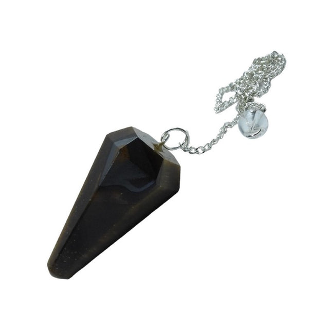 Tigers Eye 6 Facet Pendulum with an 18.5cm chain, ideal for divination and spiritual exploration, handcrafted and unique.