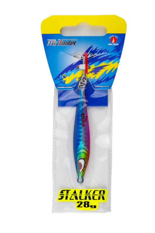 Pro Hunter Stalker 28g jig in vibrant Blue Shad; ideal for targeting Snapper and Kahawai, glows in the dark for visibility.