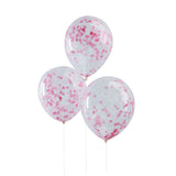 Pack of 5 pink confetti balloons, 12" size, perfect for celebrations like birthday and baby showers.