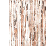 Rose gold fringe curtain measuring 2.5m x 1m, perfect for elegant party backdrops and sparkling photo opportunities.