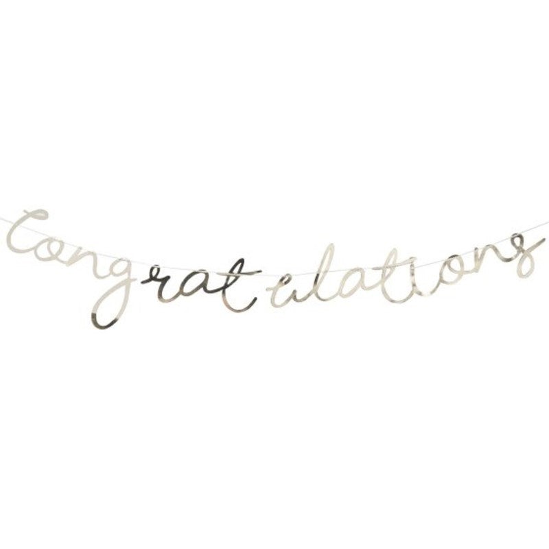 Elegant 1.5m gold foil "Congratulations" backdrop, perfect for enhancing celebrations and capturing memorable photos.