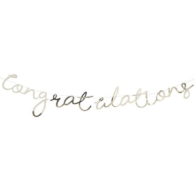 Elegant 1.5m gold foil "Congratulations" backdrop, perfect for enhancing celebrations and capturing memorable photos.