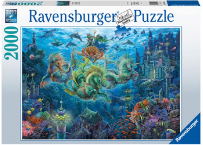 Colorful underwater scene puzzle featuring vibrant marine life, perfect for adults and families; 2000 durable pieces.