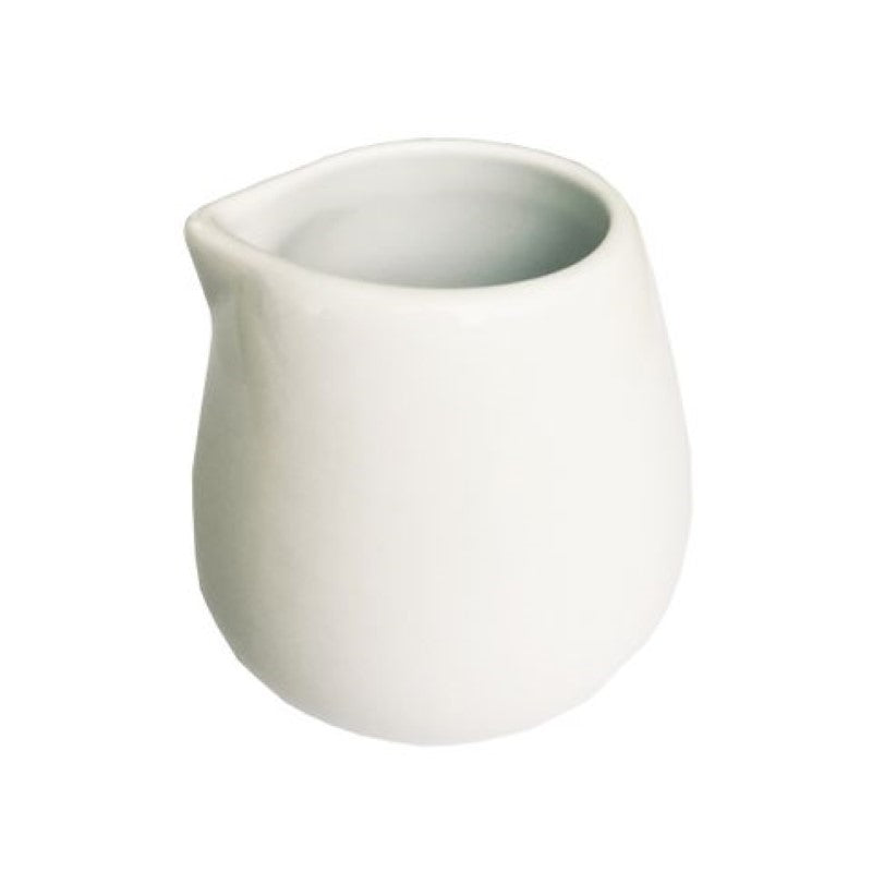 Set of 4 elegant 95ml white porcelain mini creamers, no-handle design for stylish serving of cream and sauces.